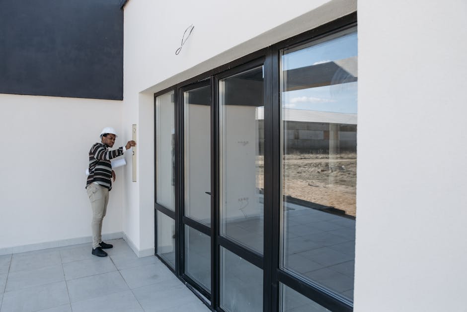 Professional contractor installing a new door frame
